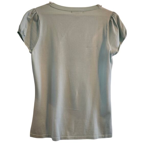 August Silk Lightweight Beaded Neckline Short Sleeve Sweater Size Large - Picture 2 of 8